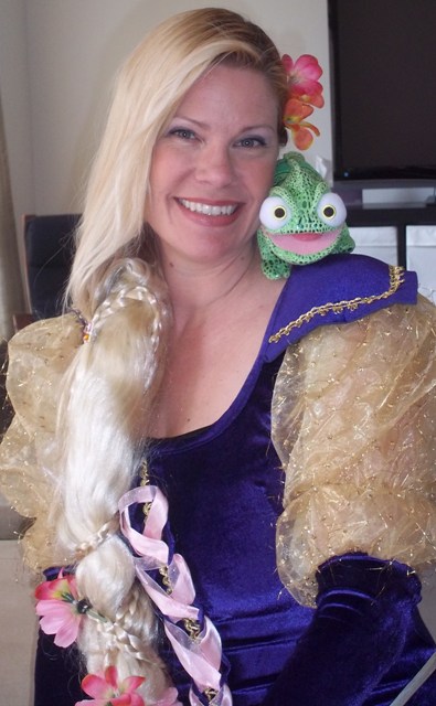 Party Pal's founder Melanie dressed up in Costume for a Rapunzel Party in the GTA